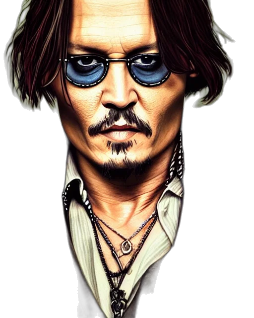 face, comic book art, cartoon, photorealistic, fantasy art, johnny, depp, portrait transparent PNG cut-out