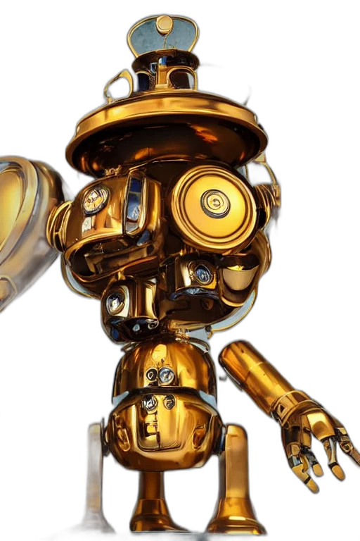 robot, concept art, 3d render, golden, portrait, photo, giant, blue transparent PNG cut-out