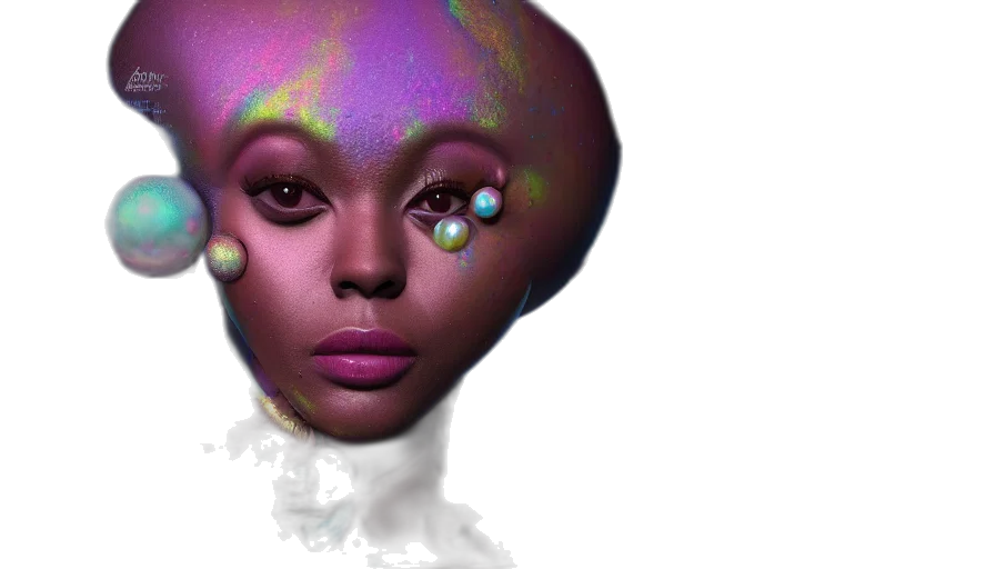 face, creature, mask, hair, 3d render, vaporwave, concept art, photorealistic transparent PNG cut-out