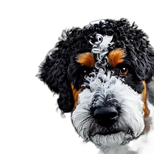 animal, face, staff, mask, photorealistic, 3d render, bernedoodle, wearing transparent PNG cut-out