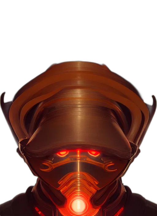 mask, robot, staff, crown, concept art, 3d render, cyberpunk, fantasy art transparent PNG cut-out