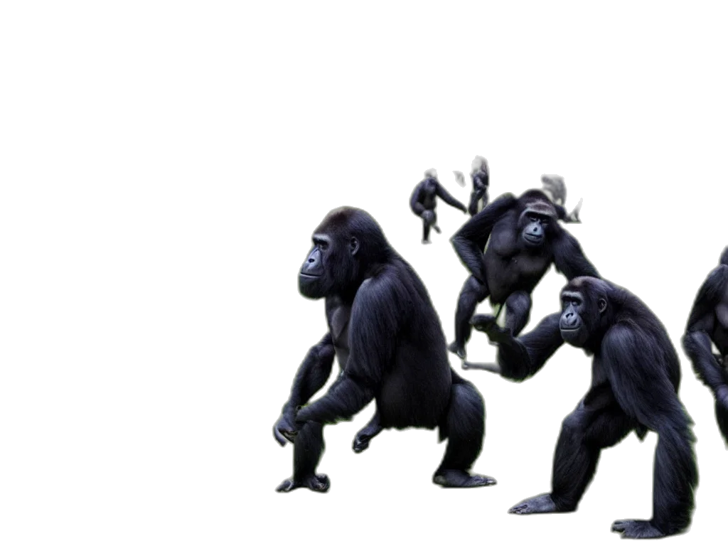 animal, concept art, 3d render, gorillas, playing, soccer, game, stadium transparent PNG cut-out