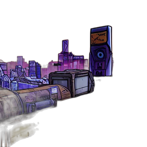 weapon, robot, car, building, concept art, cyberpunk, pixel art, comic book art transparent PNG cut-out