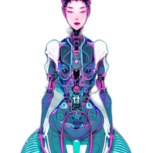 robot, dress, jewelry, creature, cyberpunk, vaporwave, concept art, pixel art transparent PNG cut-out