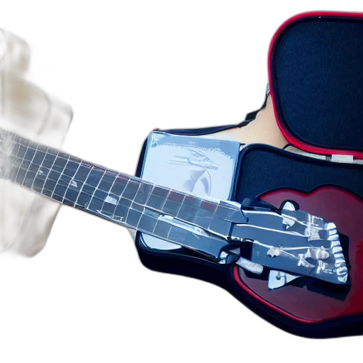 weapon, jacket, mask, robot, 3d render, photorealistic, concept art, guitar transparent PNG cut-out