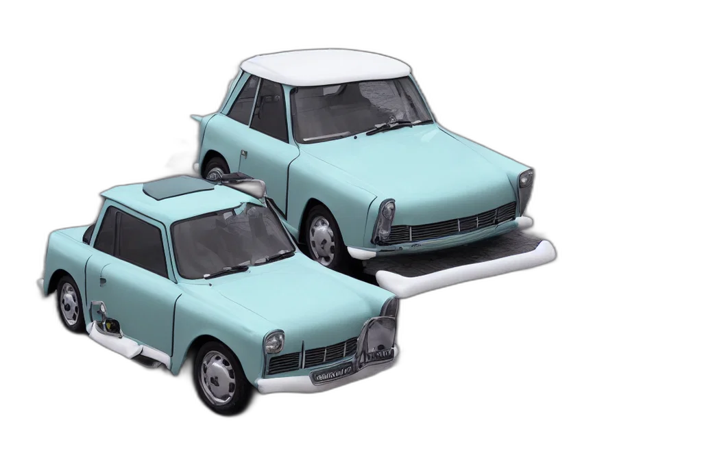 car, 3d render, concept art, photorealistic, trabant, brought, back, 2022 transparent PNG cut-out