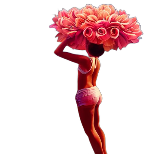 flower, dress, hat, crown, concept art, 3d render, photorealistic, vaporwave transparent PNG cut-out