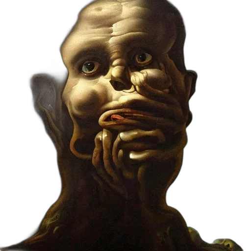 face, mask, creature, photorealistic, oil painting, concept art, fantasy art, oil transparent PNG cut-out