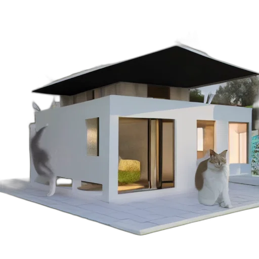 building, 3d render, concept art, photorealistic, house, shape, cat, architectural transparent PNG cut-out