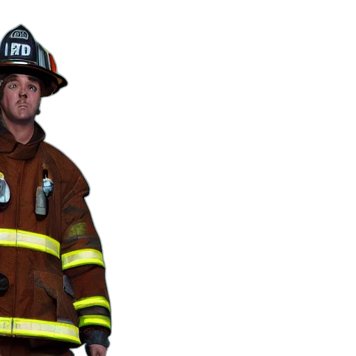 staff, jacket, 3d render, fire, portrait, firefighter, uhd, unreal transparent PNG cut-out