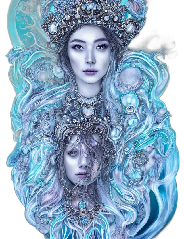 crown, fantasy art, watercolor, concept art, photorealistic, underwater, blue, pastel transparent PNG cut-out