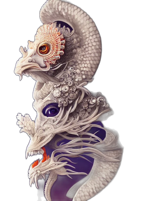 creature, dragon, jewelry, mask, concept art, 3d render, fantasy art, photorealistic transparent PNG cut-out