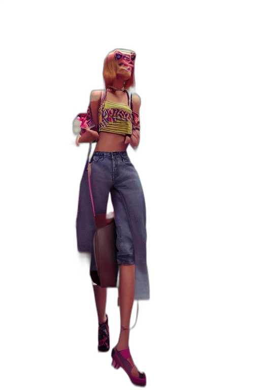 jacket, staff, dress, concept art, 3d render, cyberpunk, pixel art, neon transparent PNG cut-out