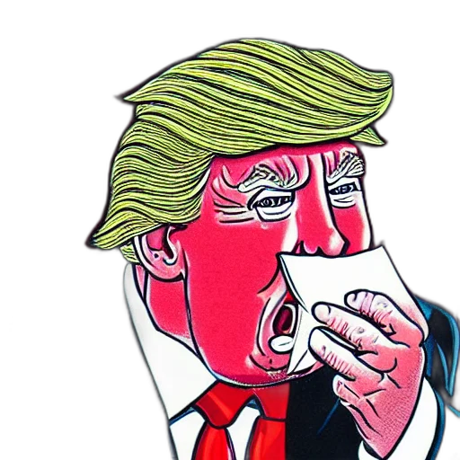 cartoon, watercolor, comic book art, close, portrait, donald, trump, eating transparent PNG cut-out