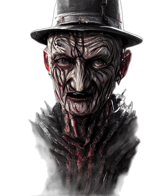 face, creature, hat, mask, concept art, comic book art, fantasy art, photorealistic transparent PNG cut-out