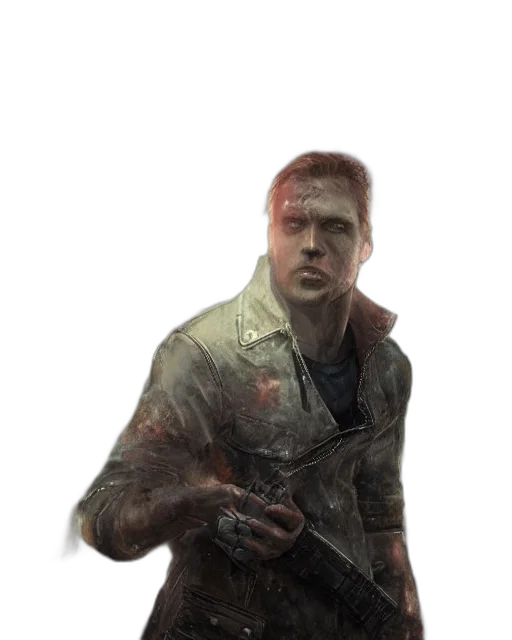 jacket, weapon, staff, face, concept art, photorealistic, comic book art, 3d render transparent PNG cut-out
