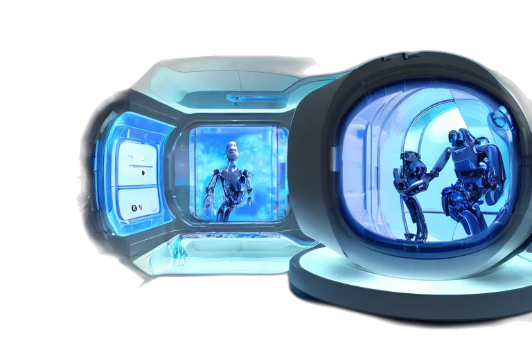 robot, concept art, 3d render, cyberpunk transparent PNG cut-out