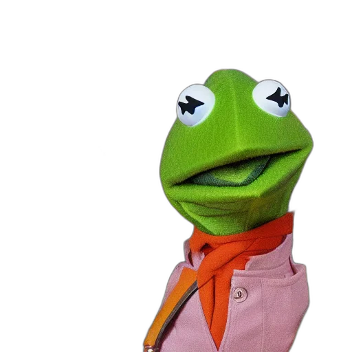 jacket, staff, face, animal, 3d render, kermit, frog, holding transparent PNG cut-out