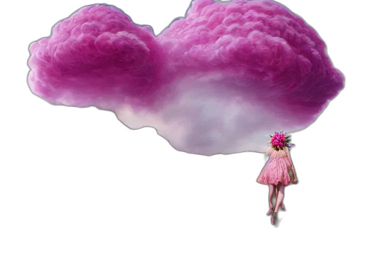 umbrella, dress, hat, hair, concept art, 3d render, vaporwave, photorealistic transparent PNG cut-out
