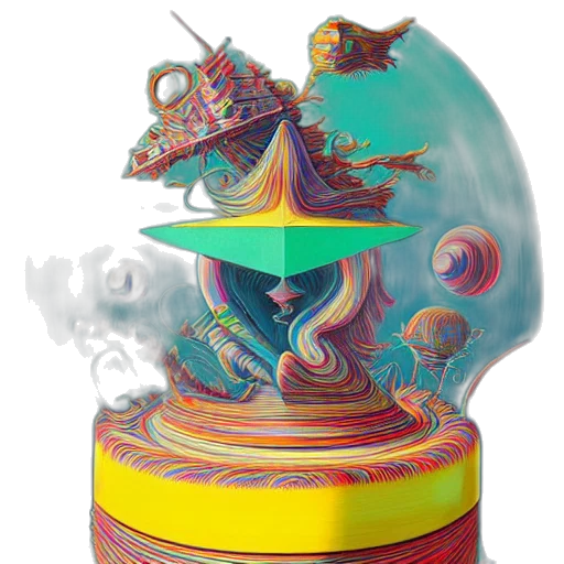 crown, hat, mask, weapon, concept art, fantasy art, vaporwave, 3d render transparent PNG cut-out