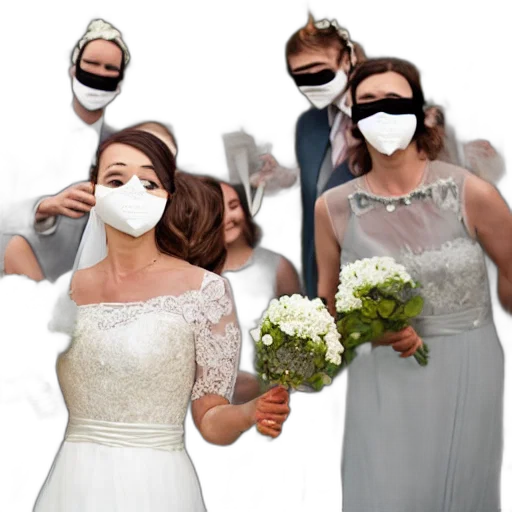 mask, wedding, paper, bags, over, heads, all, attendees transparent PNG cut-out