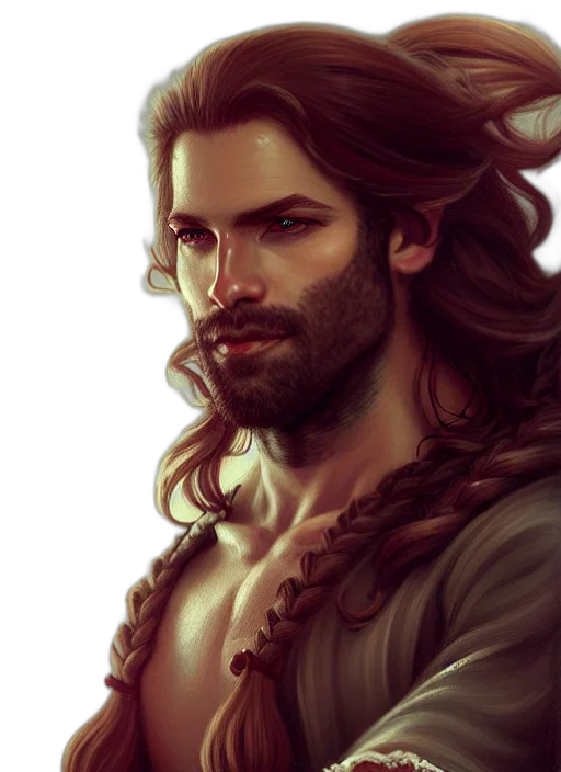 hair, fantasy art, photorealistic, concept art, watercolor, golden, red, portrait transparent PNG cut-out