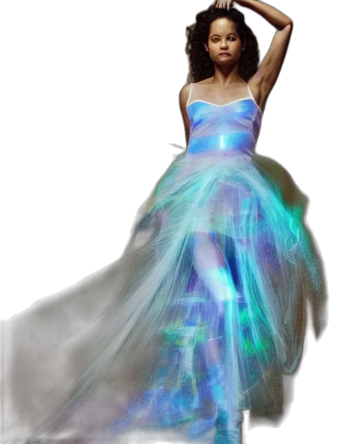 dress, fantasy art, concept art, photorealistic, 3d render, outer space, neon lights, blue transparent PNG cut-out