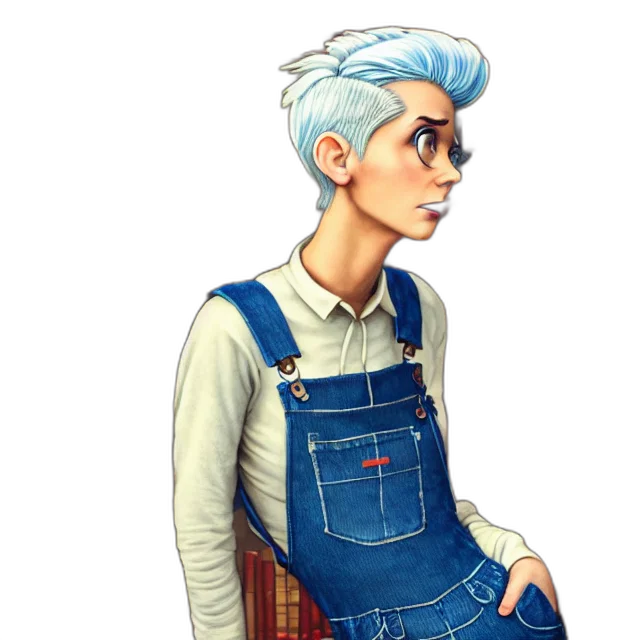 jacket, staff, face, concept art, pixel art, cartoon, comic book art, blue transparent PNG cut-out
