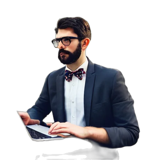 staff, face, 3d render, concept art, pixel art, cartoon, man, wearing transparent PNG cut-out