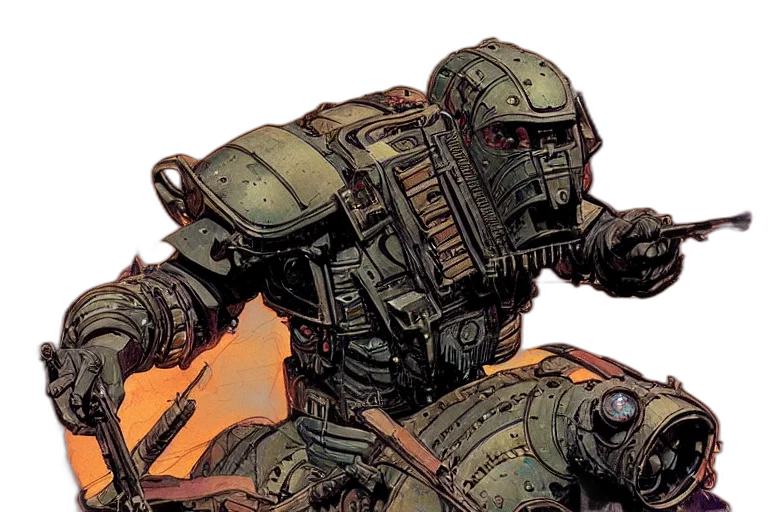 robot, concept art, comic book art, earth tones transparent PNG cut-out