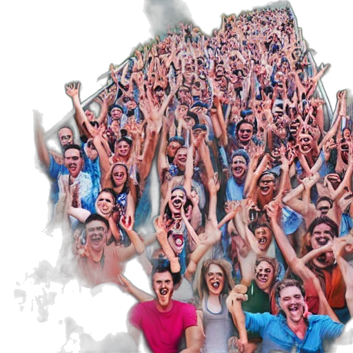 photorealistic, rollercoaster, full, happy, people, headed, into, large transparent PNG cut-out