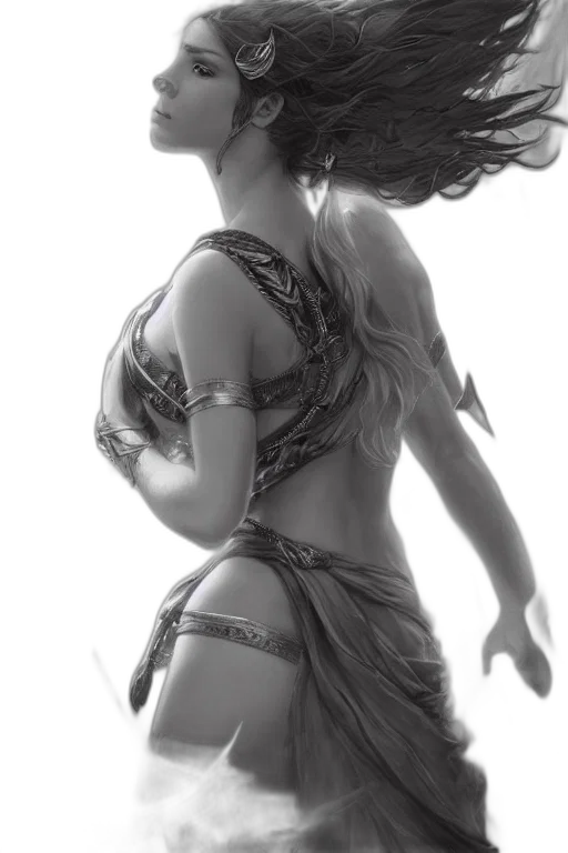 dress, jewelry, hair, staff, photorealistic, pencil sketch, fantasy art, concept art transparent PNG cut-out