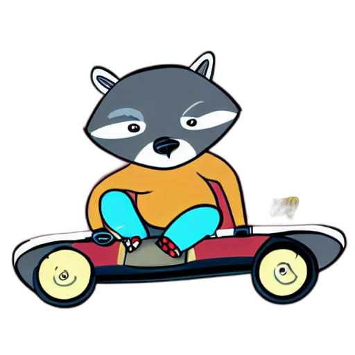 car, concept art, cartoon, pixel art, 3d render, illustration, raccoon, riding transparent PNG cut-out
