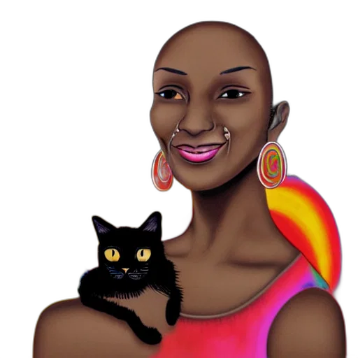 cartoon, concept art, photorealistic, fantasy art, adult, black, woman, light transparent PNG cut-out
