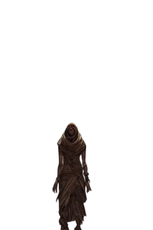 dress, staff, creature, mask, concept art, 3d render, fantasy art, pixel art transparent PNG cut-out