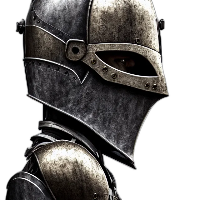 mask, robot, sword, face, concept art, fantasy art, comic book art, photorealistic transparent PNG cut-out