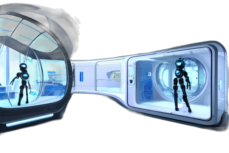 concept art, 3d render, cyberpunk, outer space, futuristic, enclosed, medical, pod transparent PNG cut-out