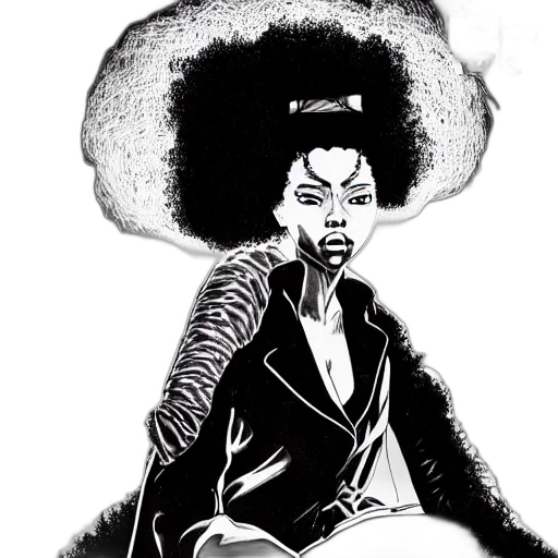 jacket, comic book art, cartoon, concept art, fantasy art, scarlett, johansson, afro transparent PNG cut-out