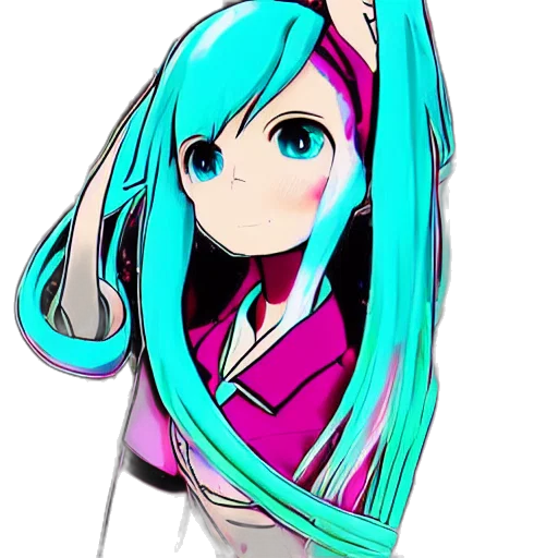 hair, jacket, staff, dress, anime, vaporwave, cartoon, 3d render transparent PNG cut-out