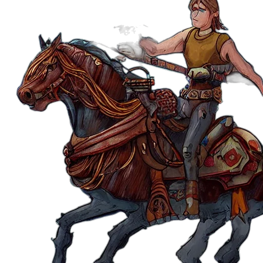 concept art, fantasy art, comic book art, pixel art, link, horse, biopunk, style transparent PNG cut-out