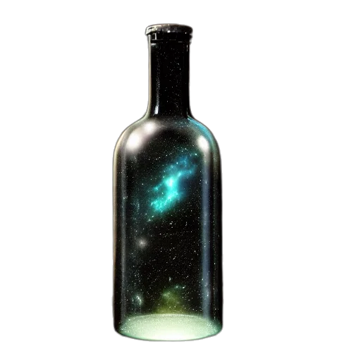 bottle, dress, 3d render, concept art, photorealistic, vaporwave, outer space, glass transparent PNG cut-out