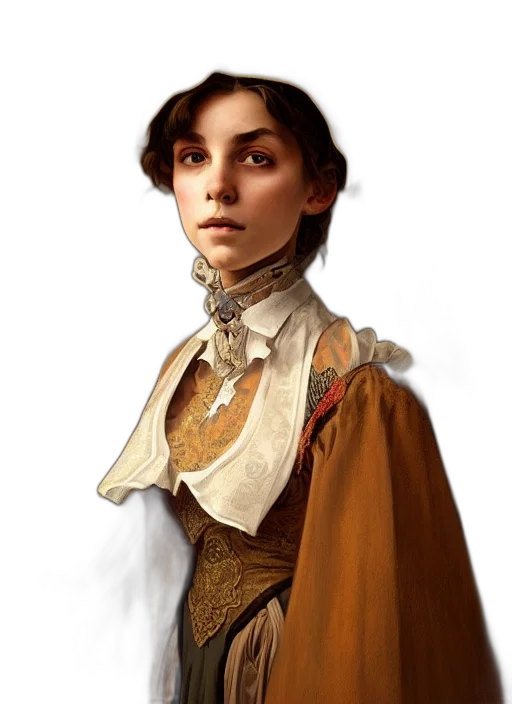 jacket, face, dress, staff, concept art, photorealistic, fantasy art, oil painting transparent PNG cut-out
