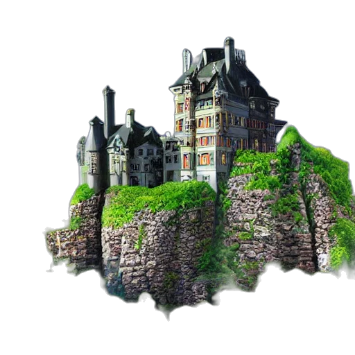 building, crown, concept art, fantasy art, 3d render, pixel art, fog, earth tones transparent PNG cut-out