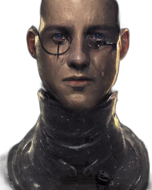 face, mask, robot, staff, cyberpunk, concept art, photorealistic, fantasy art transparent PNG cut-out