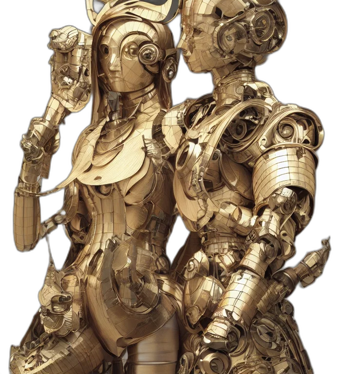 robot, jewelry, concept art, fantasy art, 3d render, cyberpunk, outer space, golden transparent PNG cut-out
