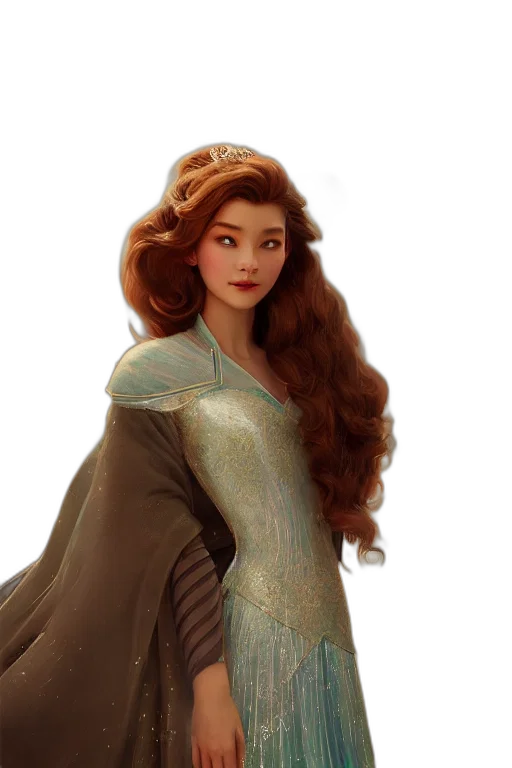 dress, crown, hair, fantasy art, concept art, photorealistic, 3d render, snow transparent PNG cut-out