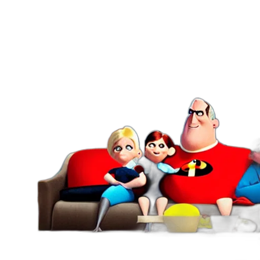 furniture, 3d render, concept art, cartoon, comic book art, incredibles, family, sitting transparent PNG cut-out