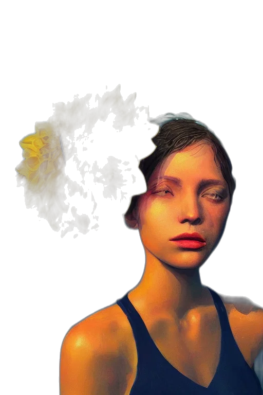 face, mask, hair, crown, photorealistic, 3d render, concept art, pixel art transparent PNG cut-out