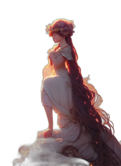 dress, crown, staff, dragon, concept art, fantasy art, anime, watercolor transparent PNG cut-out