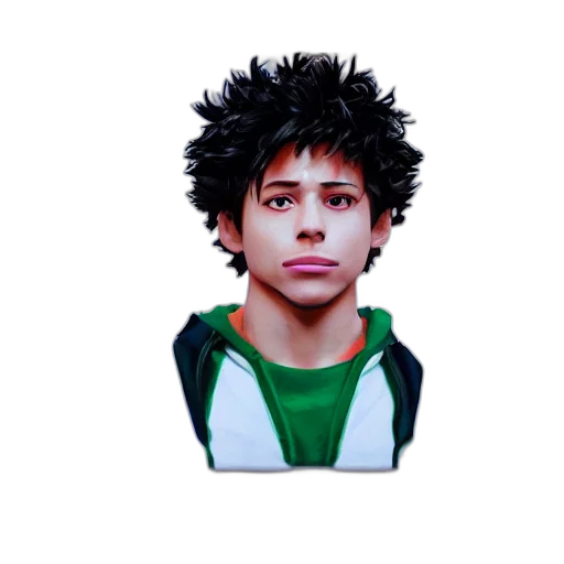 face, hair, jacket, mask, pixel art, photorealistic, 3d render, cartoon transparent PNG cut-out